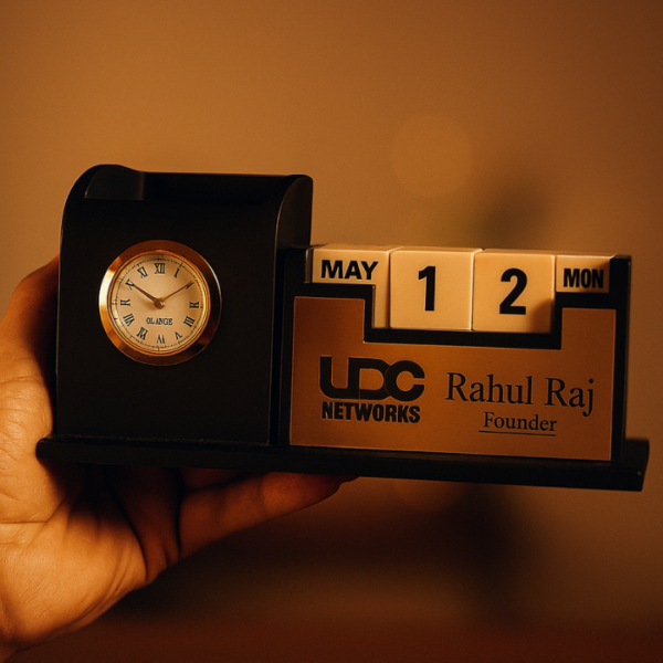 Personalized Pen Stand with Clock & Calendar