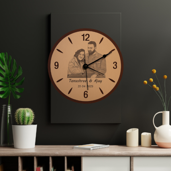 Engraved Wooden Sketch Wall Clock